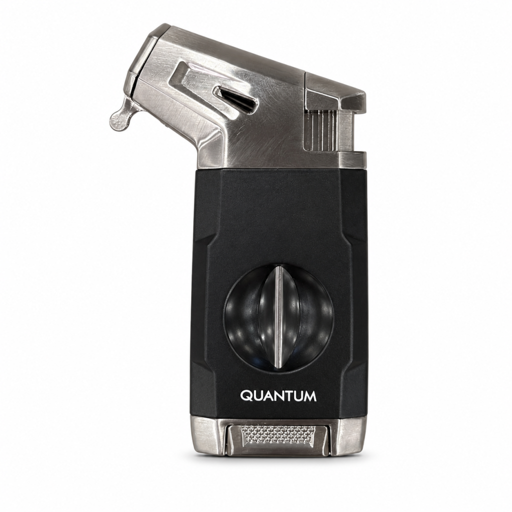Quantum Tek Torch Pürmüz Siyah Gümüş V Kesicili Metal Puro Çakmağı