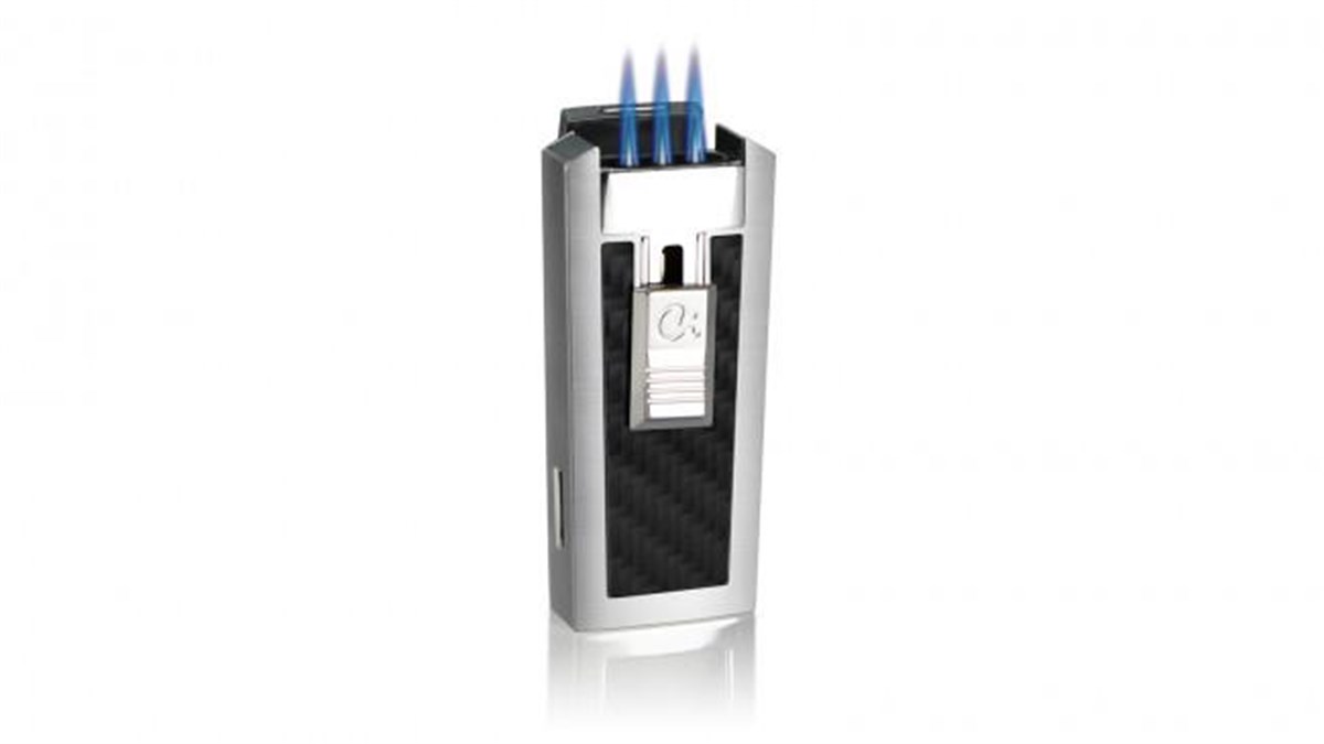 Caseti Üç Torch Pürmüz Gümüş-Siyah Puro Çakmak CA0439001