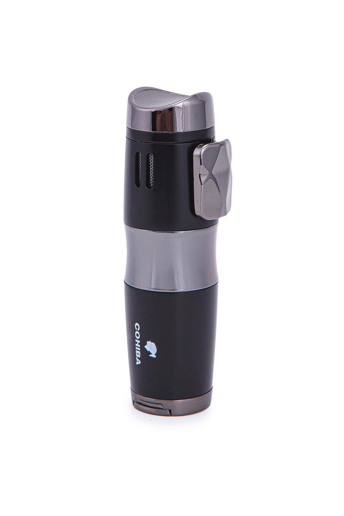 Cohiba 3 Torch Pürmüz Gümüş-Siyah Metal Puro Çakmağı