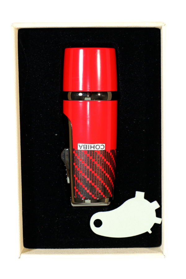 Cohiba 3 Torch Pürmüz Kırmızı-Siyah Desenli Metal Puro Çakmağı