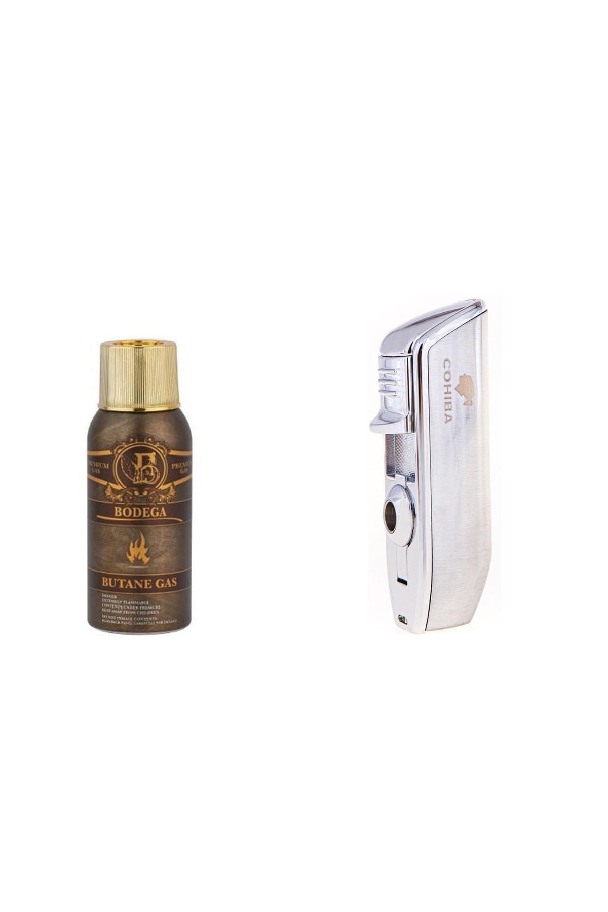 Cohiba Gümüş Üç Torch Çakmak ve Bodega Premium Gazli Bütan Gaz 100ml Seti - CHBBDG100_3