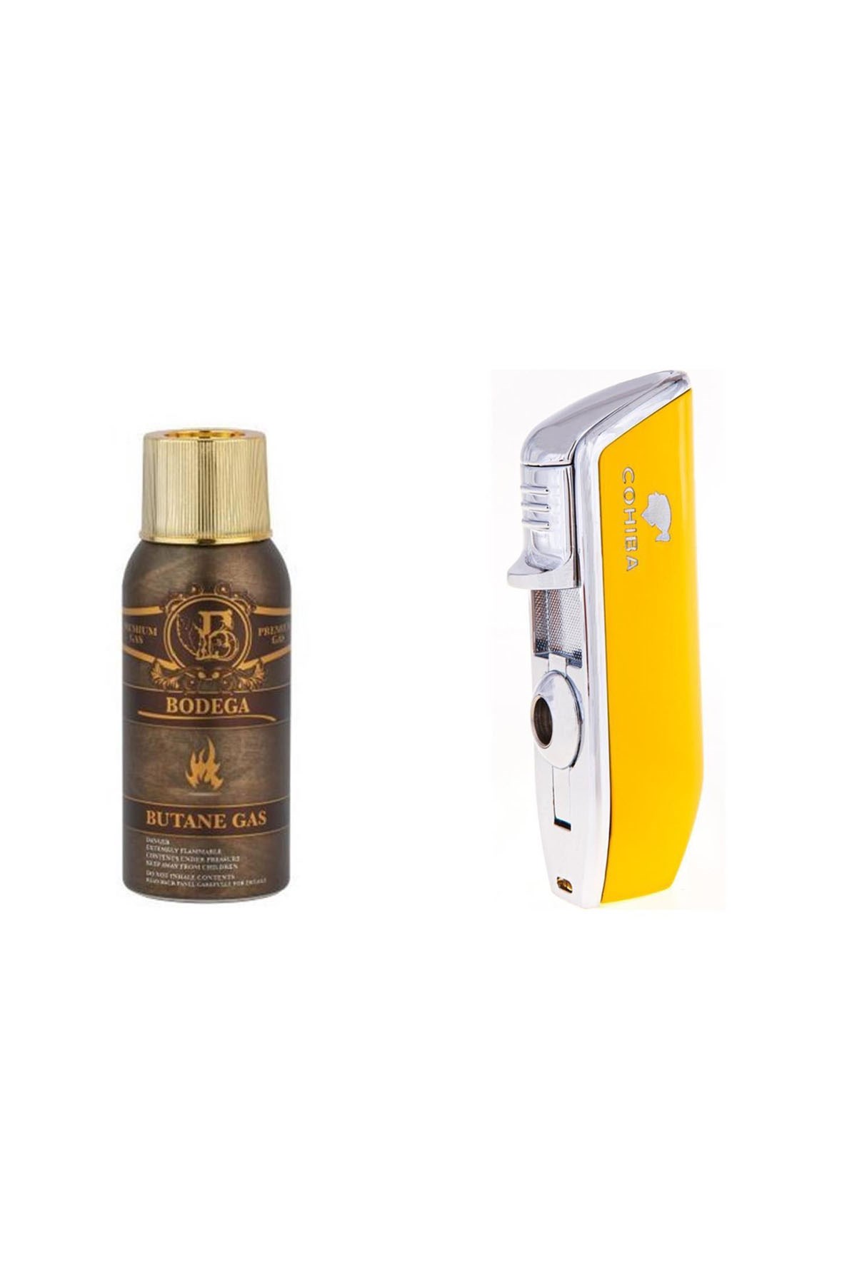 Cohiba Sarı Üç Torch Çakmak ve Bodega Premium Gazli Bütan Gaz 100ml Seti