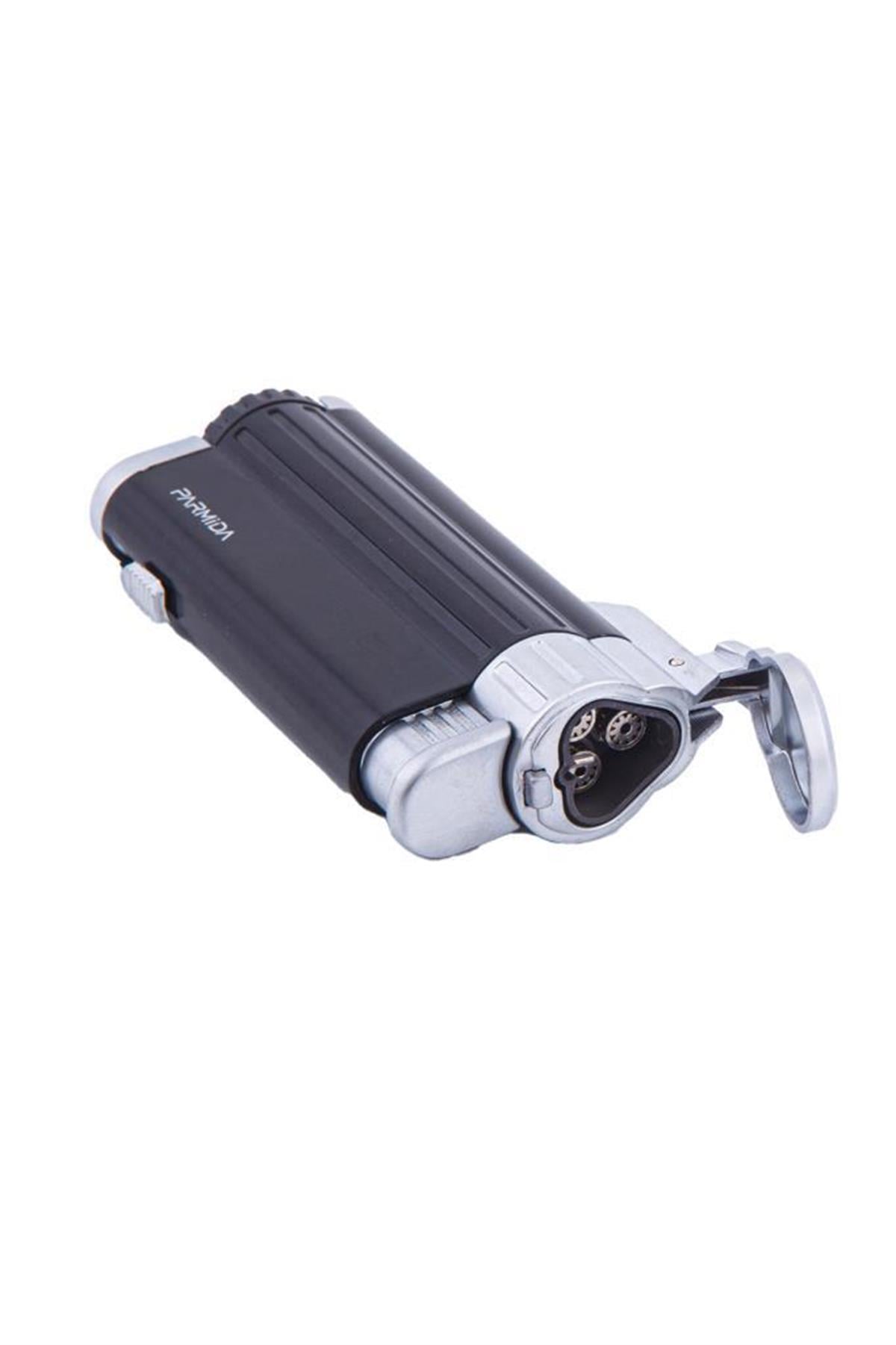 Parmida 3 Torch Pürmüz Siyah-Gümüş Puro Çakmağı