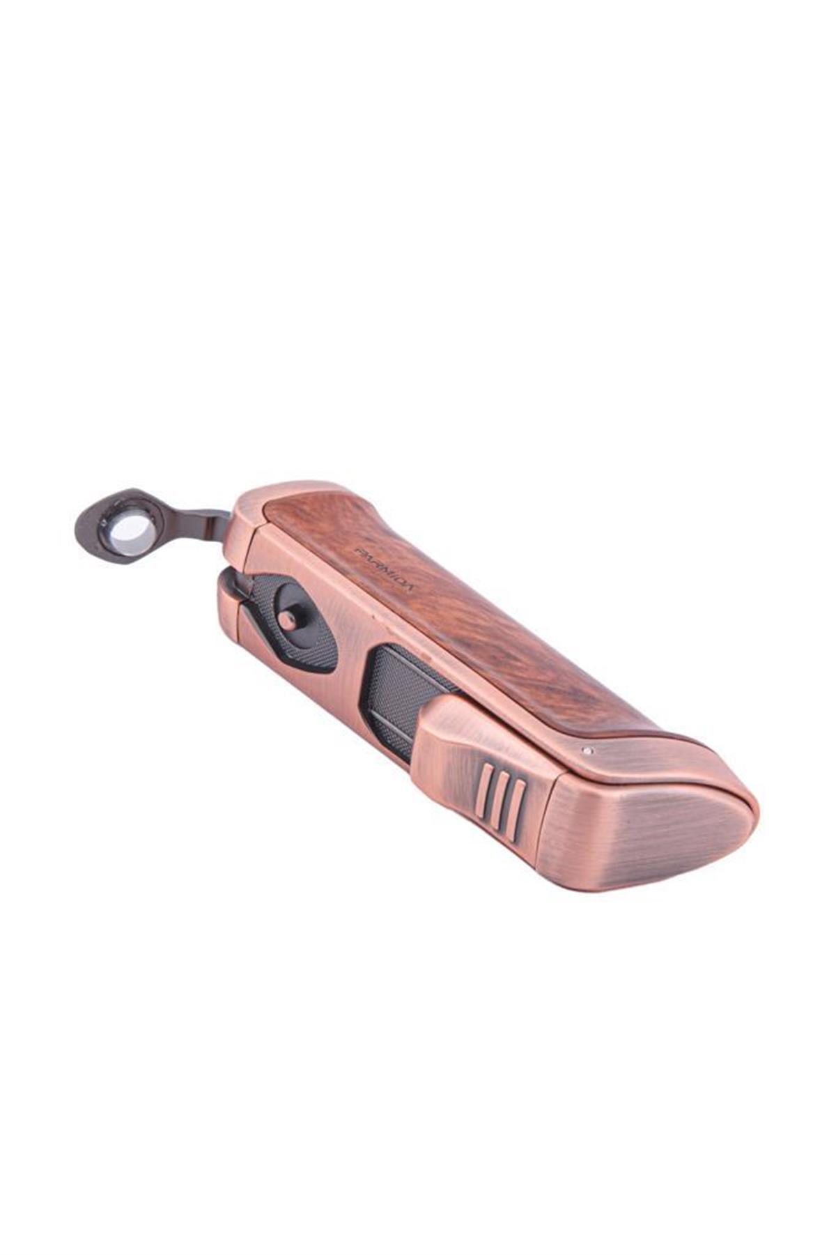Parmida 3 Torch Pürmüz Ahşap Desenli Puro Çakmağı