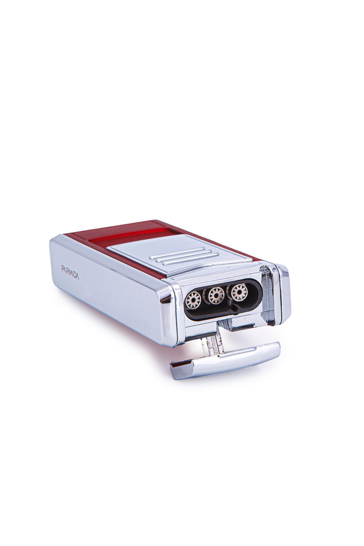 Parmida 3 Torch Pürmüz Kırmızı-Gümüş Metal Puro Çakmağı
