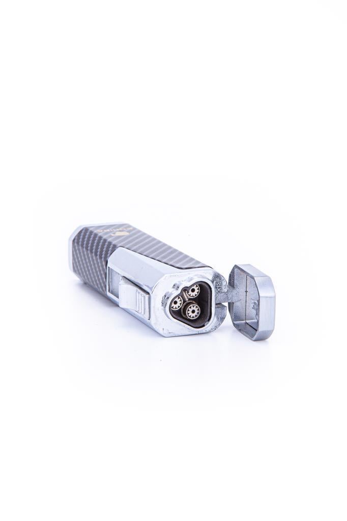 Cohiba 3 Torch Pürmüz Karbon Desenli Gümüş Metal Puro Çakmağı