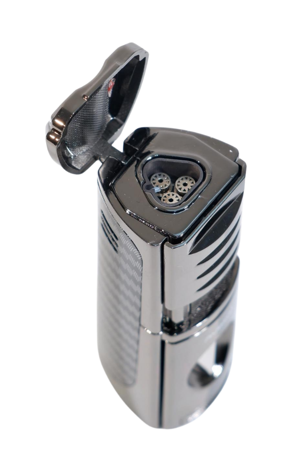 Parmida 3 Torch Pürmüz Kesici & Delici & Sehpalı Karbon Desenli Metal Puro Çakmağı
