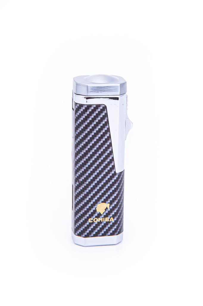 Cohiba 3 Torch Pürmüz Karbon Desenli Gümüş Metal Puro Çakmağı
