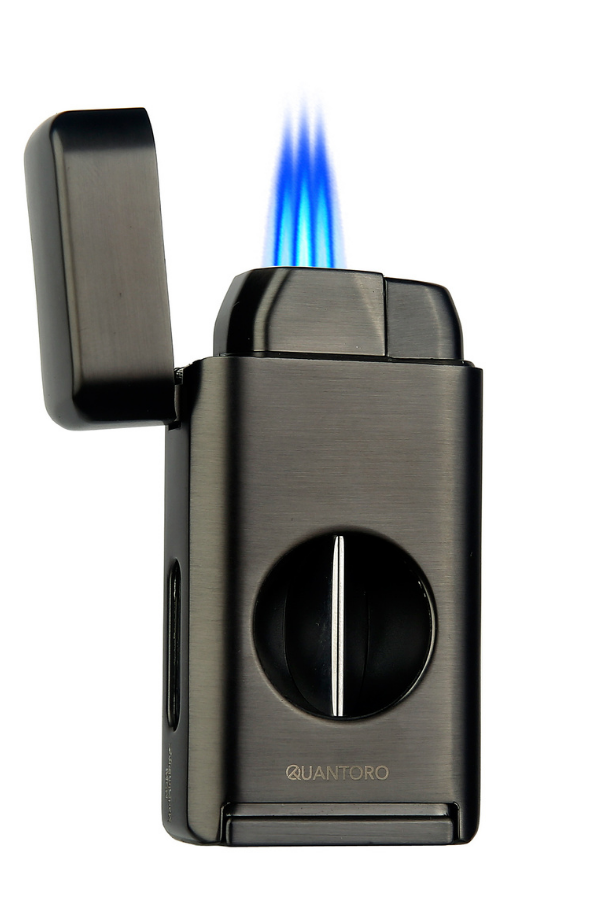 Quantoro Üç Torch V Kesicili Gunmetal Metal Puro Çakmağı