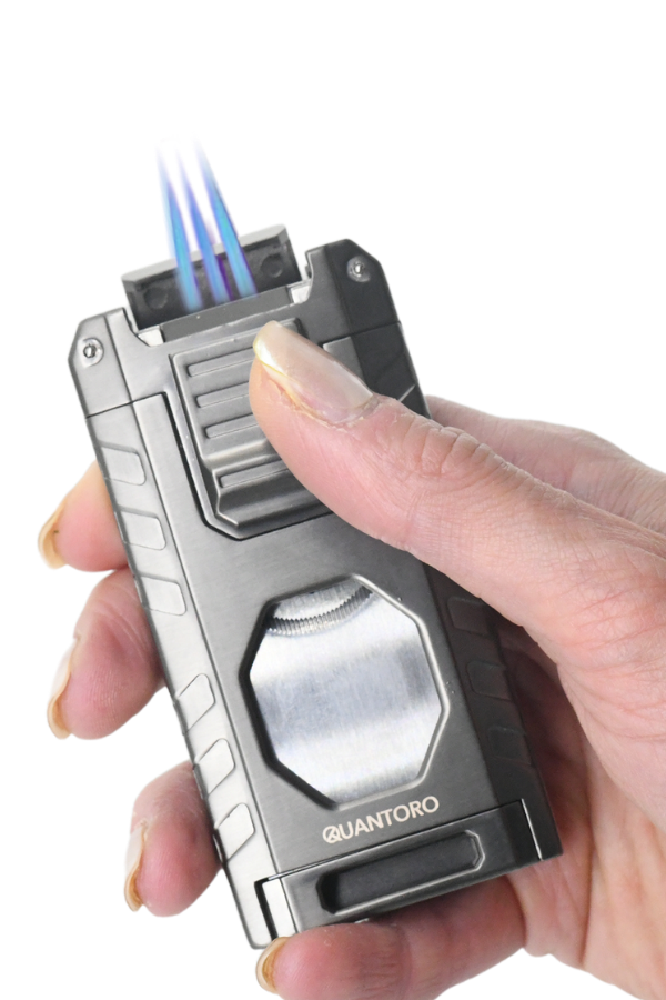 Quantoro Üç Torch Pürmüz Easy S/İğneli/Delicili Gümüş Metal Puro Çakmağı