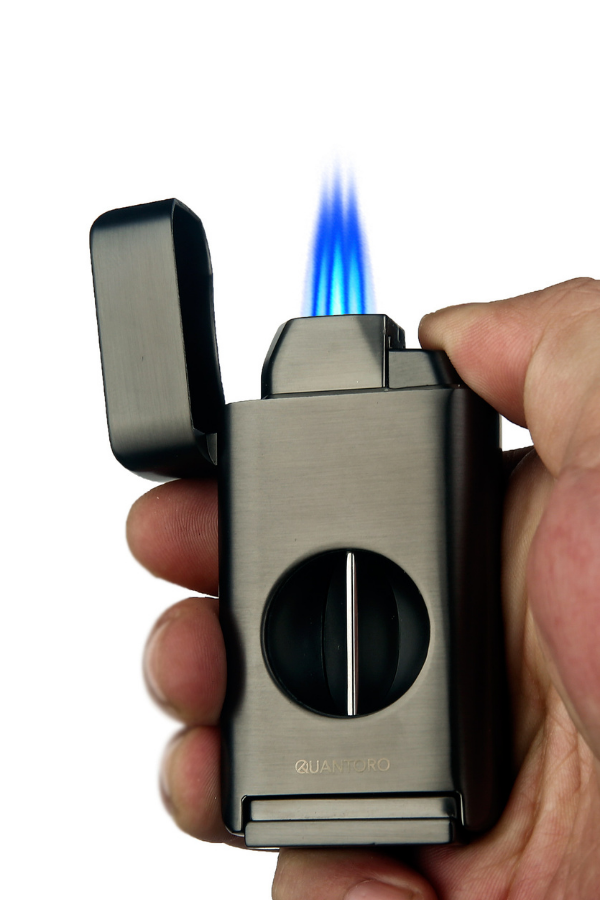 Quantoro Üç Torch V Kesicili Gunmetal Metal Puro Çakmağı
