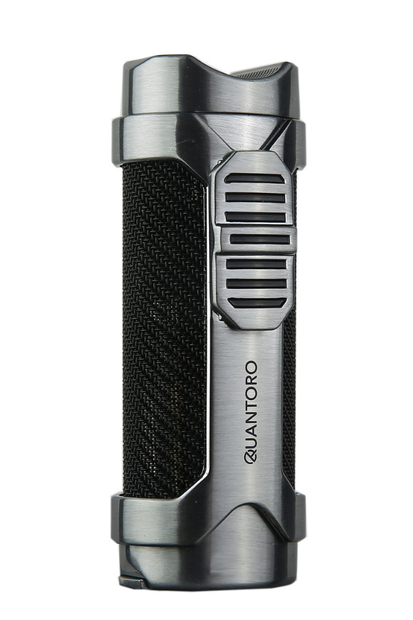 TRZ1151,Quantoro 3 Torch Pürmüz Delicili Siyah-Gümüş Metal Puro Çakmağı