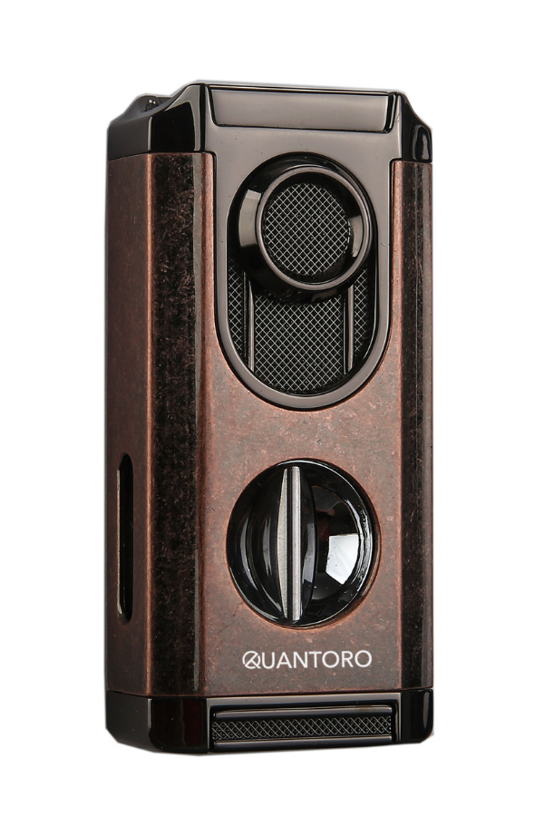 TRZ1176,Quantoro 3 Torch Pürmüz V-Cut Fırçalı Bakır Metal Puro Çakmağı