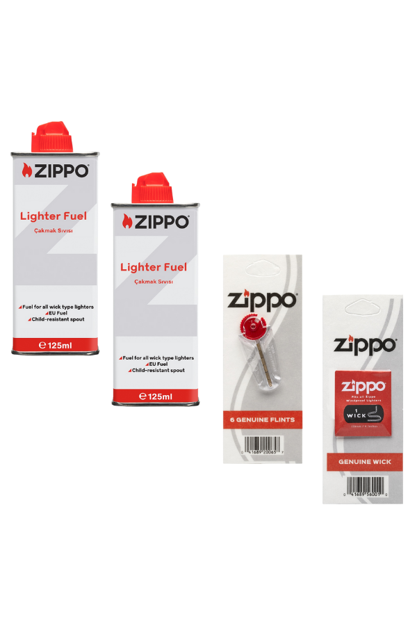 ZIPPO-IKMAL,Zippo Çakmak İkmal Seti 2 Adet Benzin +1 Taş +1 Fitil