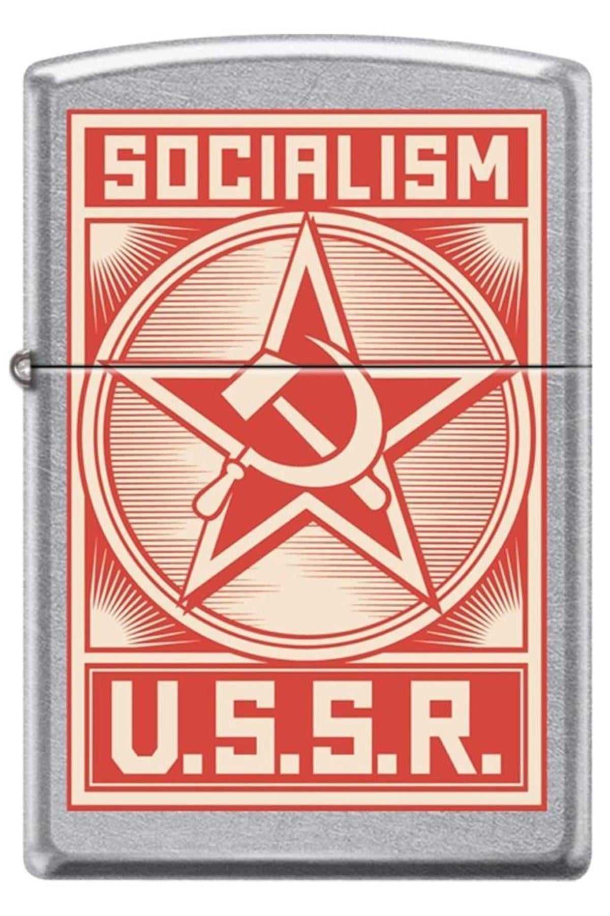 TR5517,Zippo Çakmak Socialism USSR Poster Hammer and Sickle Street Chrome