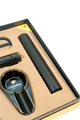 Cohiba 3 Torch Çakmak Küllük Makas Punch Sehpa Tüp Siyah Altılı Puro Seti