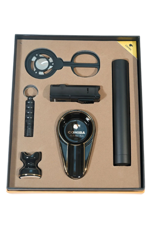Cohiba 3 Torch Çakmak Küllük Makas Punch Sehpa Tüp Siyah Altılı Puro Seti