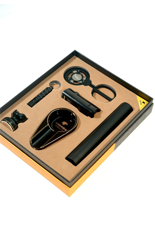 Cohiba 3 Torch Çakmak Küllük Makas Punch Sehpa Tüp Siyah Altılı Puro Seti