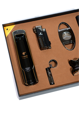 Cohiba Çakmak Kesici Küllük Sehpa Tüp Punch Gunmetel-Siyah Altılı Puro Seti