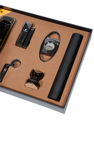 Cohiba Çakmak Kesici Küllük Sehpa Tüp Punch Gunmetel-Siyah Altılı Puro Seti