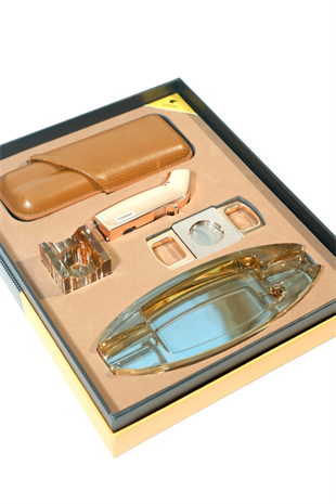 Cohiba 3 Torch Çakmak Sehpa Küllük Kesici Kılıf Rose Gold Beşli Puro Seti