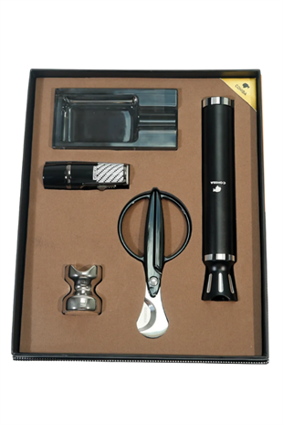 Cohiba 3 Torch Çakmak Makas Tüp Sehpa Küllük Siyah Beşli Puro Seti