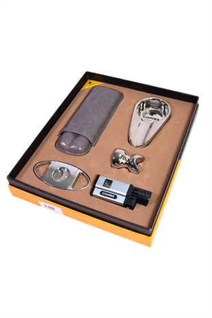 Cohiba 3 Torch Pürmüz Çakmak Kılıf Küllük Kesici Sehpa Gümüş Beşli Puro Seti