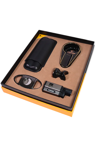Cohiba 3 Torch Pürmüz Çakmak Kılıf Küllük Kesici Sehpa Siyah Beşli Puro Seti
