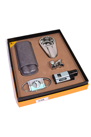 Cohiba 3 Torch Pürmüz Çakmak Kılıf Küllük Kesici Sehpa Gümüş Beşli Puro Seti