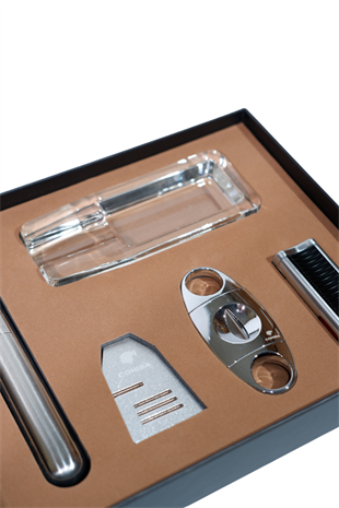 Cohiba Çakmak Kesici Küllük Sehpa Tüp Gümüş Beşli Puro Seti