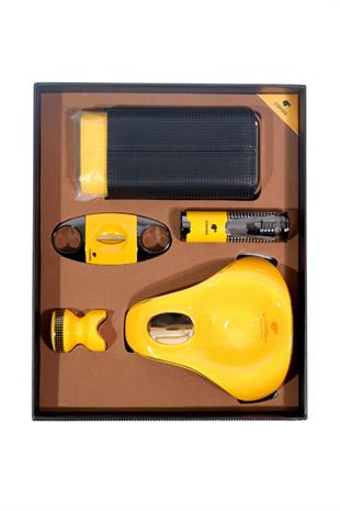 Cohiba Çakmak Kesici Küllük Kılıf Sehpa Beşli Sarı Puro Seti