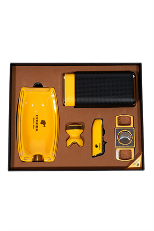 Cohiba Çakmak Kesici Küllük Kılıf Sehpa Siyah-Gold Beşli Puro Seti