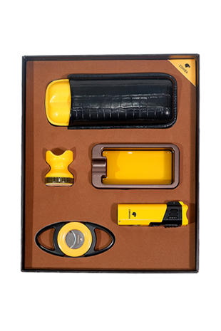 Cohiba Çakmak Kesici Küllük Kılıf Sehpa Beşli Sarı - Siyah Puro Seti