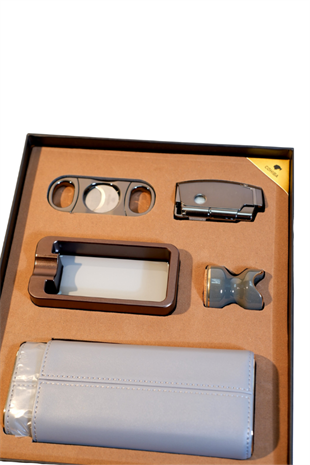 Cohiba Çakmak Kesici Küllük Kılıf Sehpa Beşli Gümüş - Siyah Puro Seti