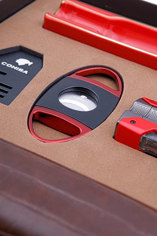 Cohiba Çakmak Kesici Kılıf Küllük Sehpa Beşli Kırmızı Puro Seti