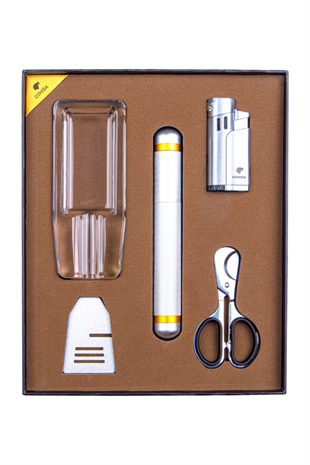 Cohiba Çakmak Kesici Tüp Küllük Sehpa Beşli Gümüş Puro Seti