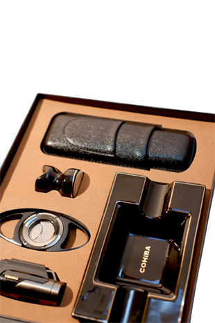 Cohiba Çakmak Kesici Küllük Kılıf Sehpa Beşli Siyah Puro Seti