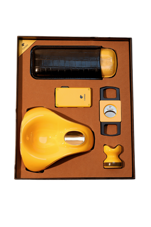 Cohiba Çakmak Kesici Küllük Kılıf Sehpa Beşli Sarı Puro Seti