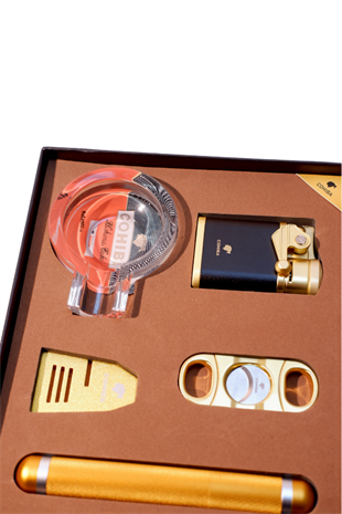 Cohiba Çakmak Kesici Küllük Sehpa Tüp Beşli Gold Puro Seti