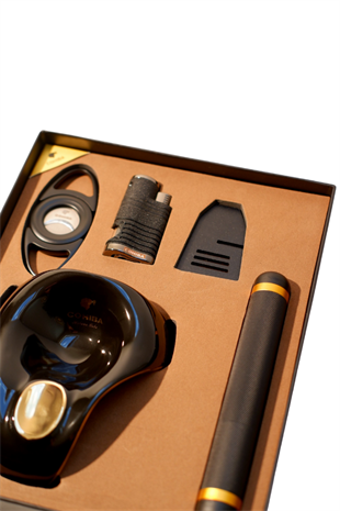 Cohiba Çakmak Kesici Küllük Sehpa Tüp Beşli Siyah Puro Seti