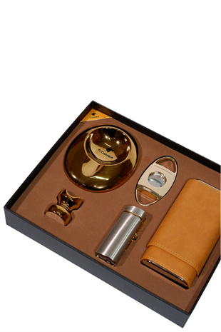 Cohiba Çakmak Kesici Küllük Kılıf Sehpa Gold-Gümüş Beşli Puro Seti