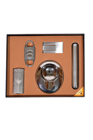Cohiba Çakmak Kesici Küllük Sehpa Tüp Gümüş Beşli Puro Seti