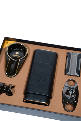 Cohiba Çakmak Kesici Küllük Kılıf Sehpa Siyah Beşli Puro Seti