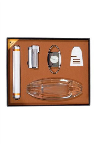 Cohiba Çakmak Kesici Küllük Sehpa Tüp Gümüş Beşli Puro Seti