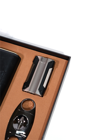 Cohiba Çakmak Kesici Küllük Kılıf Sehpa Siyah Beşli Puro Seti