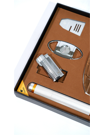 Cohiba Çakmak Kesici Küllük Sehpa Tüp Gümüş Beşli Puro Seti