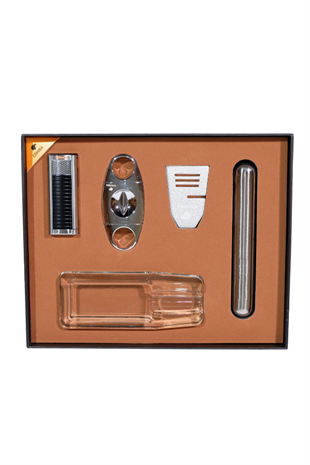 Cohiba Çakmak Kesici Küllük Sehpa Tüp Gümüş Beşli Puro Seti