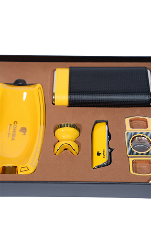 Cohiba Çakmak Kesici Küllük Kılıf Sehpa Siyah-Gold Beşli Puro Seti