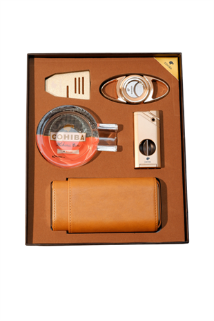 Cohiba Çakmak Kesici Küllük Kılıf Sehpa Beşli Rose Gold Puro Seti