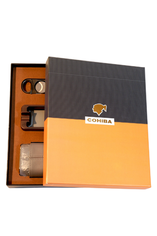 Cohiba Çakmak Kesici Küllük Kılıf Sehpa Beşli Gümüş - Siyah Puro Seti